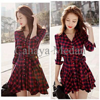 Jual SPECIAL Lq DRESS LAWREN kemeja kantor kerja kotak-kotak terusan tunik Murah