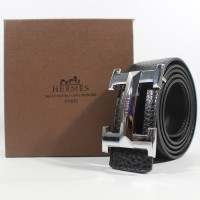 GESPER IKAT PINGGANG KULIT PRIA IMPORT | HERMES 203 SILVER BLACK