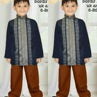 Jual BAJU KOKO LENGAN PANJANG BORDIR TASMATAS NAVY KID Limited Murah