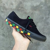 SEPATU VANS AUTHENTIC CHECKERTAPE RASTA ALL BLACK PREMIUM WAFFLE DT