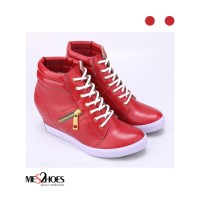 Jual Sepatu Wanita Wedges Sneakers Merah Marun Original Real Picture Murah