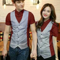 Jual Kemeja Couple Lengan Panjang Baju Pasangan Hem Vest Venny maroon Murah