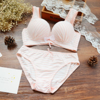 Jual Terlaris Lingerie - Bra Set Push Up Pink Stripe Tali Lebar - BRA - 042 Murah