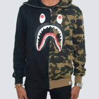 Jaket Sweater BAPE HALF Shark Full Zip Hoodie Black Green Premium