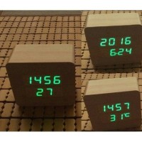 Jual jam meja unik led kayu digital wood clock sensor temperatur Murah