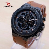 Jam Tangan Pria / Cowok Ripcurl Leather / Kulit Coklat Muda Black