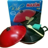 maxim wok wajan penggorengan teflon 40 cm dengan tutup dan saringan