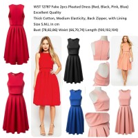 Jual VINY - WST 12787 (RED S)(BLUE S,M) Fake 2pcs Pleated Dress bs021017 im Murah