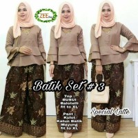 Jual Batik Set 3-atasan wanita baju blouse cewek setelan celana kulot murah Murah