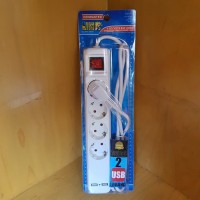 Jual (Dijamin) Kenmaster N304 Stop Kontak 4 Soket 2 Lubang Port USB Murah