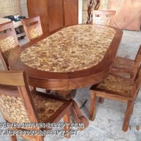 Garansi 2 Th!!! Meja Makan Minimalis Oval 6 Kursi Koin Antik