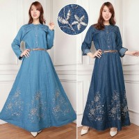 Jual Adriana Jumbo Maxi/Gamis jeans bordir/maxi jeans jumbo/SB Murah