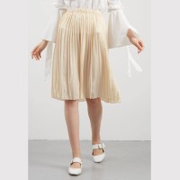 Jual rok pleated midi cewek skirt lipat wanita krem pinggang karet clo337 Murah