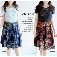 Jual Dress Batik Wanita Lace Pesta Flare Midi VN450 Murah