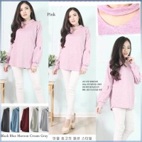 Jual Blouse sweater lengan panjang polos tebal halus turtle neck cut out Murah