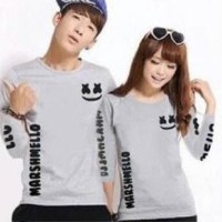 Baju Couple Lengan Panjang / Kaos pasangan marshmello Abu 10872