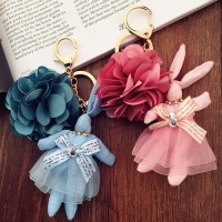 Jual gantungan kunci kelinci mawar rabbit and rose pendant key chain agk012 Murah