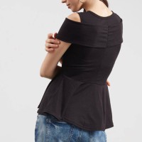 Jual pakaian wanita baju atasan cewek peplum silang cut out hitam clo292 Murah