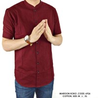 BAJU KEMEJA KOKO PRIA LENGAN PENDEK WARNA MERAH MAROON POLOS