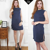 Jual BEST SELLER Dress halter navy FT dress wanita softknit navy Murah