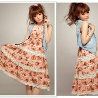 Jual MINI DRESS HALTER DRESS DENIM CORAK FLOWERS (663) Murah