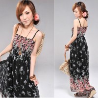 Jual LONG DRESS CHIFFON HITAM ORAK ETNIK (247) Murah
