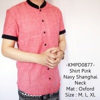 Jual Kemeja Casual Lengan Pendek Shirt Dark Grey Navy Shanghai Neck - 878 Murah