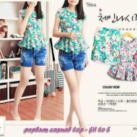 Jual Peplum casual floral top best seller-blouse-dress-cotto Murah Murah