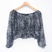Jual BT454 SIZE L LEOPARD CROP TIPIS BAJU PREMIUM BRANDED HIGH QUALITY BAGU Murah