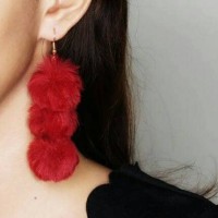 Jual Anting - Triple Pompom Earrings Red 02C703r Murah