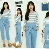 Jual Ribbon Overall Jeans Pants / Celana kodok Jeans Wanita Murah Murah