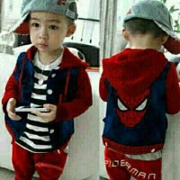 Jual SET KIDS SPIDERMAN RED / BAJU ANAK / JAKET ANAK / LAKI Murah