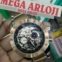 JAM TANGAN COWOK PRIA BVLGARI SEKELETON KOMBINASI ROSE SUPER PREMIUM