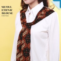 Jual CRG162300 - Shawl Ethnic Blouse / Kemeja Putih Contras Batik Murah