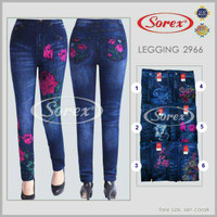 Jual Promo ! Celana 2966 Wanita Legging Panjang Stretch Motif Jeans Flower Murah