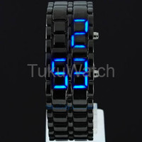 Jual Jam Tangan Pria Wanita Iron Samurai Black Angka Blue Terbaru Murah