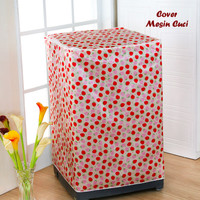 Jual Cover Mesin Cuci STRAWBERRY (Bahan satin tebal, anti air, anti panas) Murah