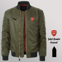 Jual Jaket Bomber Fashion Pria Hijau Tua Logo Arsenal Murah