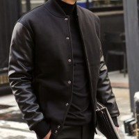 Jual Jaket Pria New Jaket Baseball Black Comb Faux Leather Termurah Murah