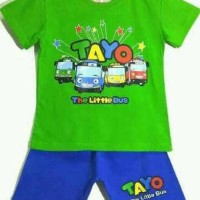 OBRAL!!! SETELAN ANAK SIZE 7-10 TAYO THE LITTLE BUS HIJAU BIRU | KAOS