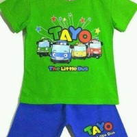 OBRAL!!! SETELAN ANAK SIZE 1-6 TAYO THE LITTLE BUS HIJAU | KAOS ANAK