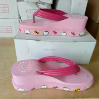 Jual Sepatu Wanita Cewek Sandal Wedges Spon Hello Kitty Dn19 Pink Murah