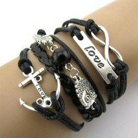 Jual Gelang Jangkar Burung Hantu Hitam Unisex Murah
