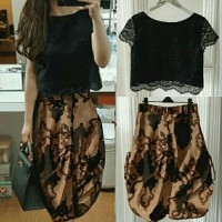 Jual Setelan Stelan Blouse Brukat Celana Batik SSerna Lace Hitam fit XL Murah