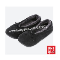 Jual SEPATU WANITA RUMAH UNIQLO Velour Room Ballet Shoes 400764 hitam black Murah