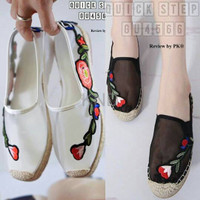 Jual Sepatu Wanita Cewek Flats Balet Jaring Embro Flower Black Terlaris Murah