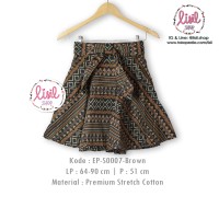 Jual Rok Batik Wanita/Bawahan Batik Cewek/Midi Flare Skirt/Batik Cokelat Murah