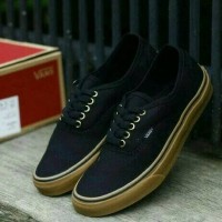 Sepatu Vans Authentic Black Gum Gold Bonus Lanyard
