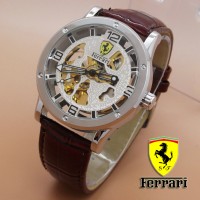 Jual B1 Ferrari Skeleton Leather White Dial Brow KODE DG1 Murah