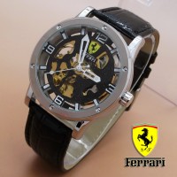 Jual B1 Ferrari Skeleton Leather Black Dial Blac KODE DG1 Murah